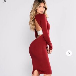 Red Long Sleeve bodycon dress with sparkly back strap